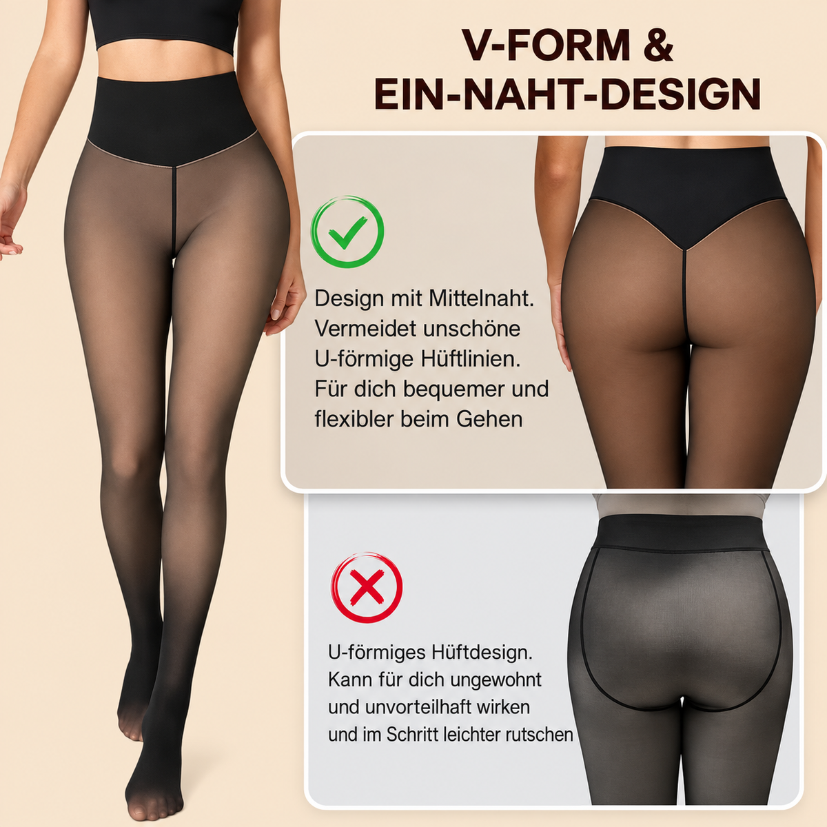 Gefütterte Fleece-Strumpfhose mit einer Naht